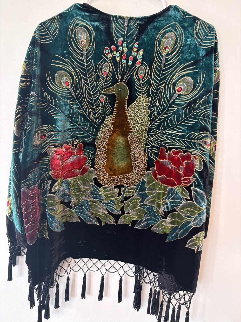 1920s Silk Beaded Fringe Tassel Peacock Kimono